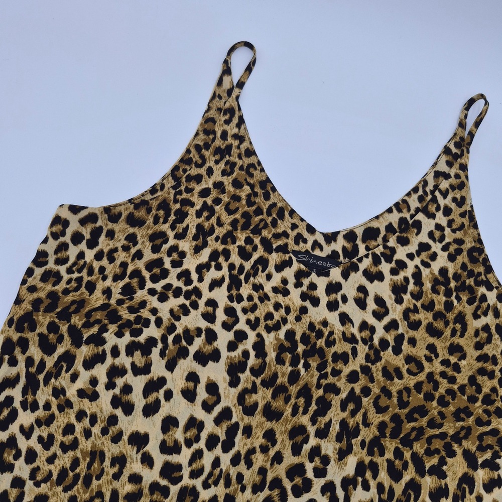 Shinestar Leopard Print Camisole V-Neck Spaghetti Strap Tank Top Brown Small